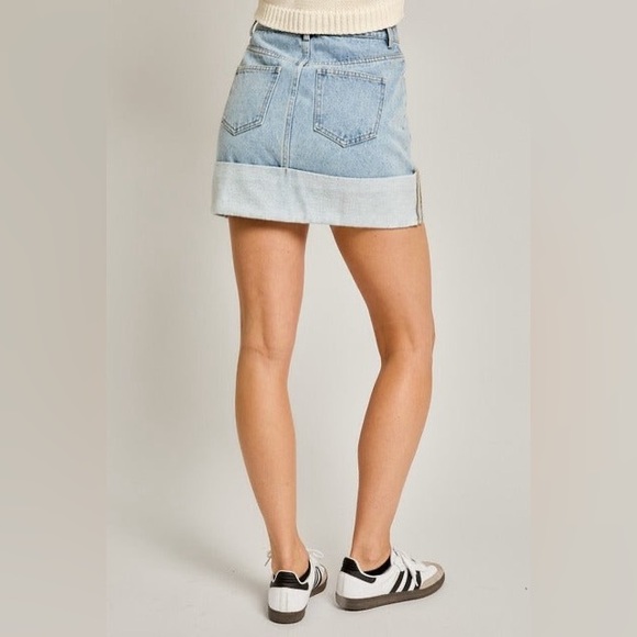 High Waisted Cuffed Hem Denim Mini Skirt - Le Lis - Picture 5 of 6